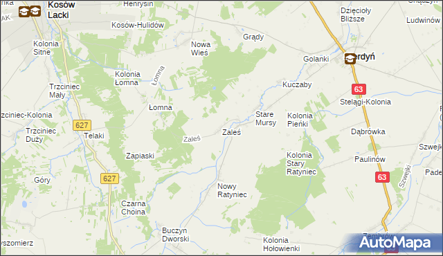 mapa Zaleś gmina Sterdyń, Zaleś gmina Sterdyń na mapie Targeo