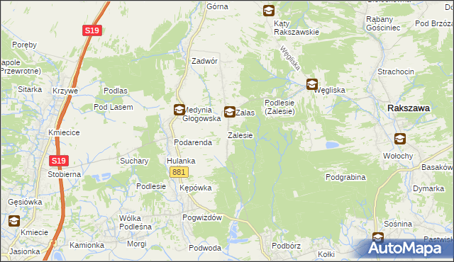 mapa Zalesie gmina Czarna, Zalesie gmina Czarna na mapie Targeo