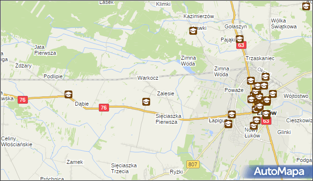 mapa Zalesie gmina Łuków, Zalesie gmina Łuków na mapie Targeo