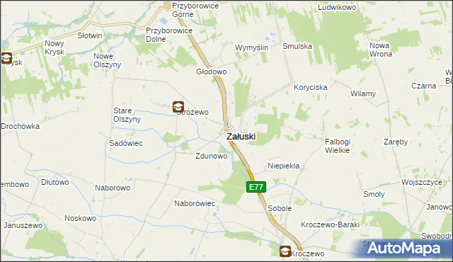 mapa Załuski powiat płoński, Załuski powiat płoński na mapie Targeo