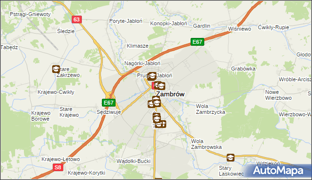 mapa Zambrów, Zambrów na mapie Targeo