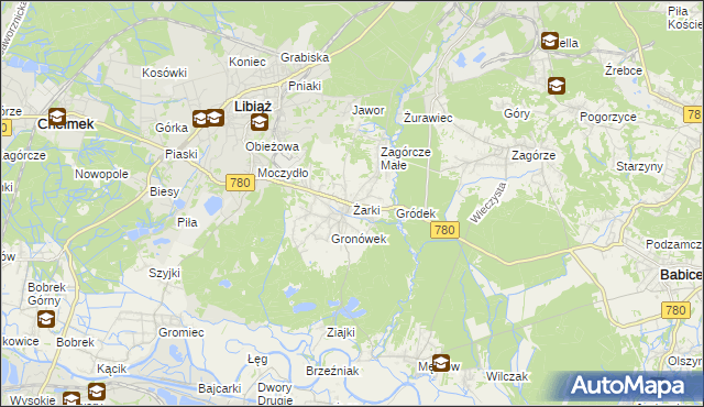 mapa Żarki gmina Libiąż, Żarki gmina Libiąż na mapie Targeo