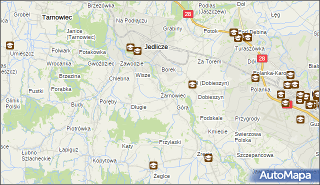 mapa Żarnowiec gmina Jedlicze, Żarnowiec gmina Jedlicze na mapie Targeo