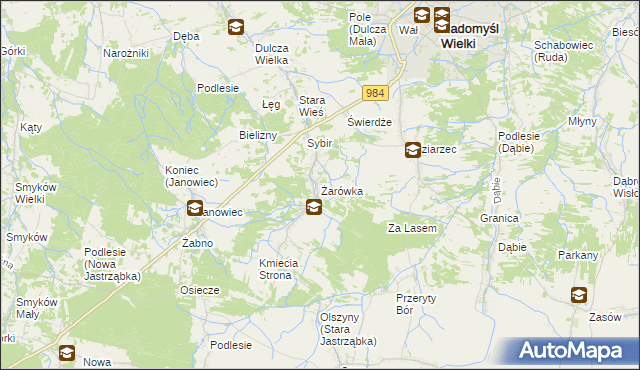 mapa Żarówka gmina Radomyśl Wielki, Żarówka gmina Radomyśl Wielki na mapie Targeo