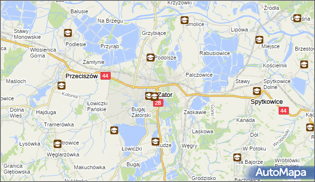 mapa Zator powiat oświęcimski, Zator powiat oświęcimski na mapie Targeo