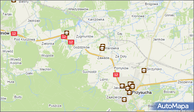 mapa Zawada gmina Przysucha, Zawada gmina Przysucha na mapie Targeo