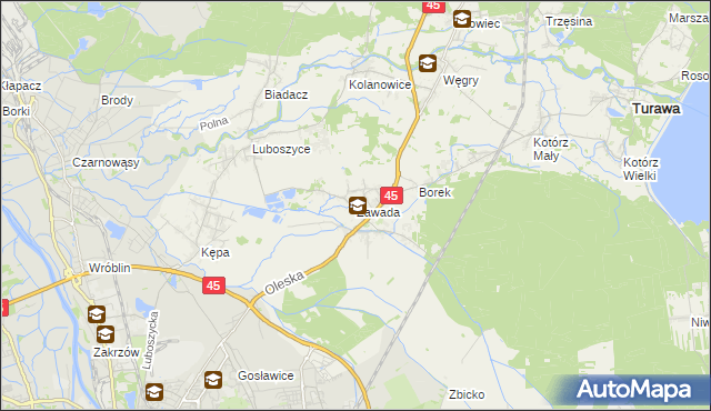 mapa Zawada gmina Turawa, Zawada gmina Turawa na mapie Targeo