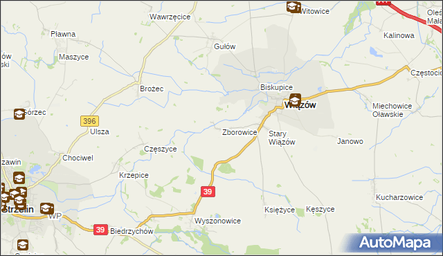 mapa Zborowice gmina Wiązów, Zborowice gmina Wiązów na mapie Targeo