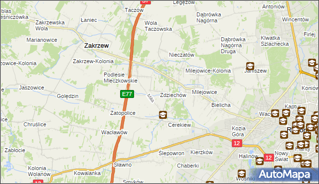 mapa Zdziechów gmina Zakrzew, Zdziechów gmina Zakrzew na mapie Targeo