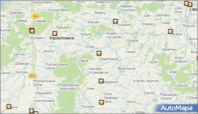 mapa Zegartowice gmina Raciechowice, Zegartowice gmina Raciechowice na mapie Targeo