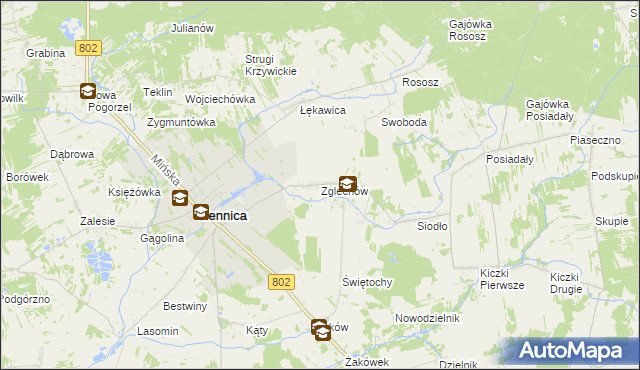 mapa Zglechów, Zglechów na mapie Targeo