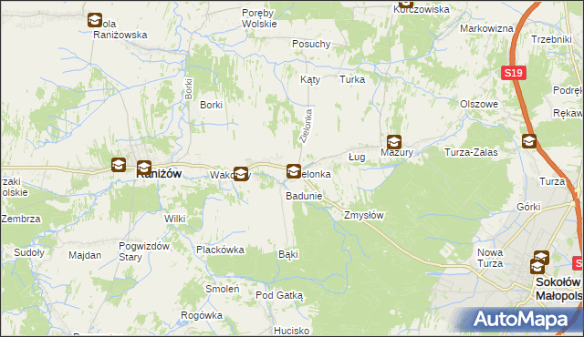 mapa Zielonka gmina Raniżów, Zielonka gmina Raniżów na mapie Targeo