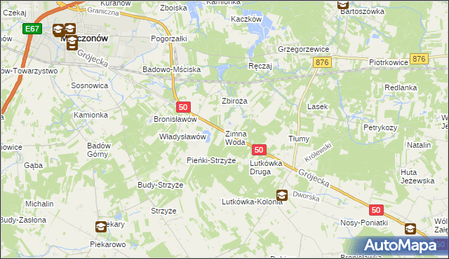 mapa Zimna Woda gmina Mszczonów, Zimna Woda gmina Mszczonów na mapie Targeo