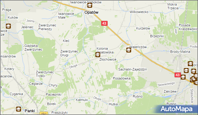 mapa Złochowice, Złochowice na mapie Targeo