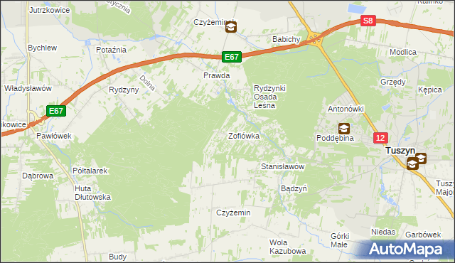 mapa Zofiówka gmina Tuszyn, Zofiówka gmina Tuszyn na mapie Targeo