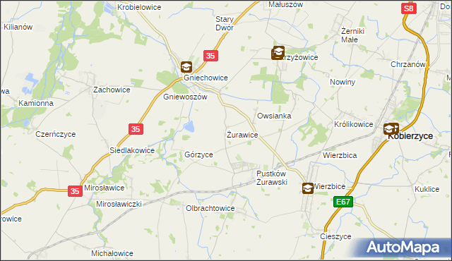 mapa Żurawice gmina Kobierzyce, Żurawice gmina Kobierzyce na mapie Targeo