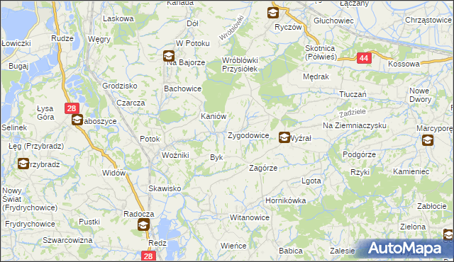 mapa Zygodowice, Zygodowice na mapie Targeo