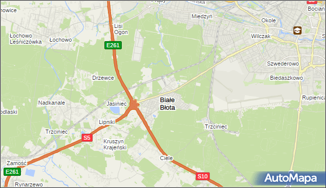 mapa Białe Błota powiat bydgoski, Białe Błota powiat bydgoski na mapie Targeo