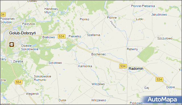 mapa Bocheniec gmina Radomin, Bocheniec gmina Radomin na mapie Targeo