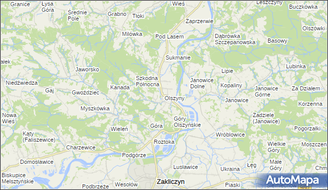 mapa Olszyny gmina Wojnicz, Olszyny gmina Wojnicz na mapie Targeo