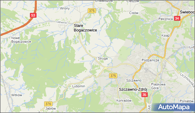 mapa Struga gmina Stare Bogaczowice, Struga gmina Stare Bogaczowice na mapie Targeo