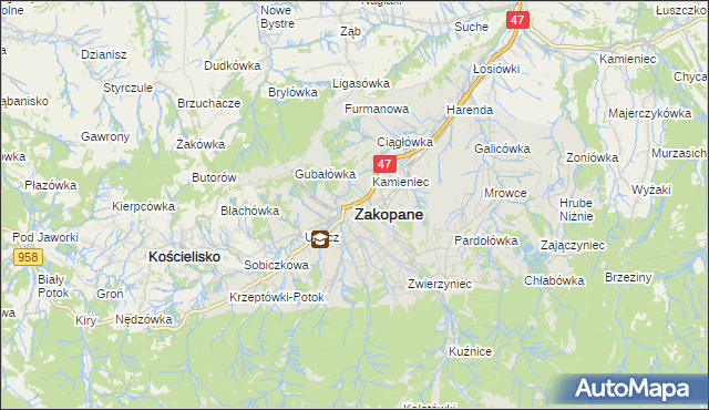 mapa Zakopanego, Zakopane na mapie Targeo