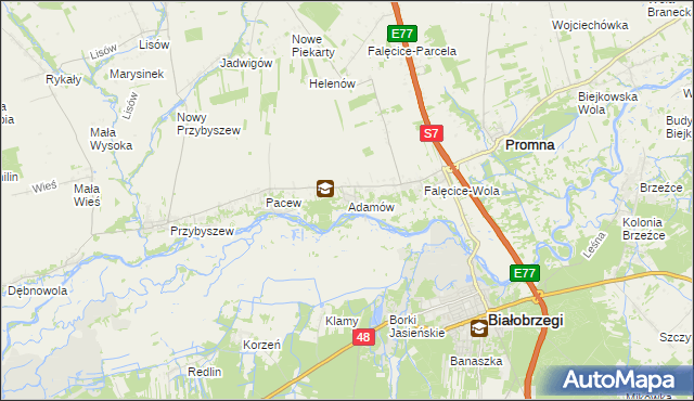 mapa Adamów gmina Promna, Adamów gmina Promna na mapie Targeo