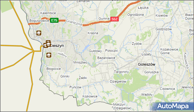 mapa Bażanowice, Bażanowice na mapie Targeo