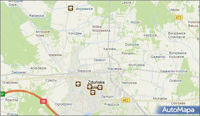 mapa Beniaminów gmina Zduńska Wola, Beniaminów gmina Zduńska Wola na mapie Targeo