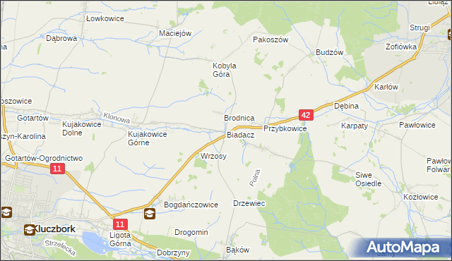 mapa Biadacz gmina Kluczbork, Biadacz gmina Kluczbork na mapie Targeo