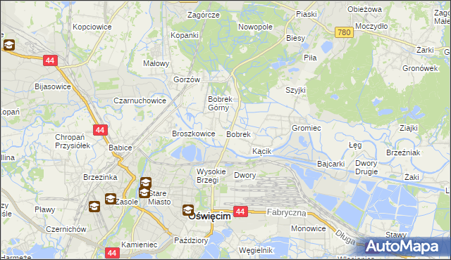 mapa Bobrek gmina Chełmek, Bobrek gmina Chełmek na mapie Targeo