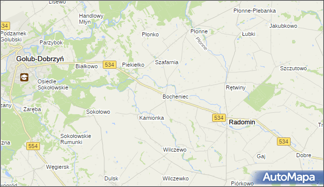 mapa Bocheniec gmina Radomin, Bocheniec gmina Radomin na mapie Targeo