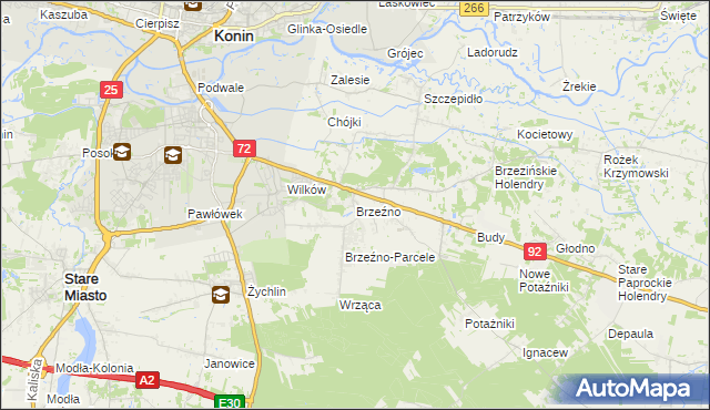 mapa Brzeźno gmina Krzymów, Brzeźno gmina Krzymów na mapie Targeo