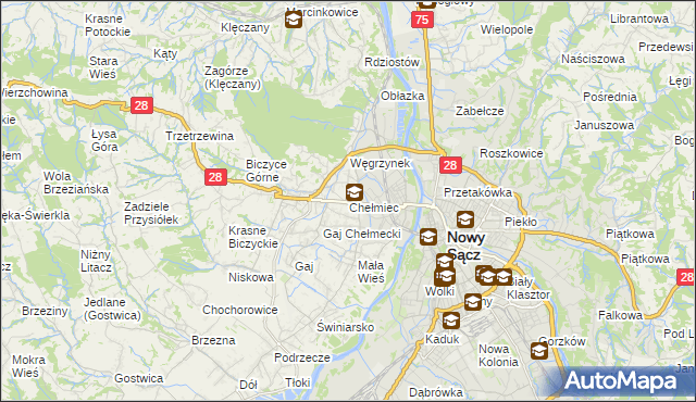 mapa Chełmiec powiat nowosądecki, Chełmiec powiat nowosądecki na mapie Targeo