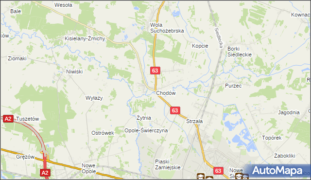 mapa Chodów gmina Siedlce, Chodów gmina Siedlce na mapie Targeo