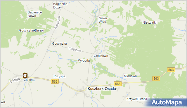 mapa Chojnowo gmina Kuczbork-Osada, Chojnowo gmina Kuczbork-Osada na mapie Targeo