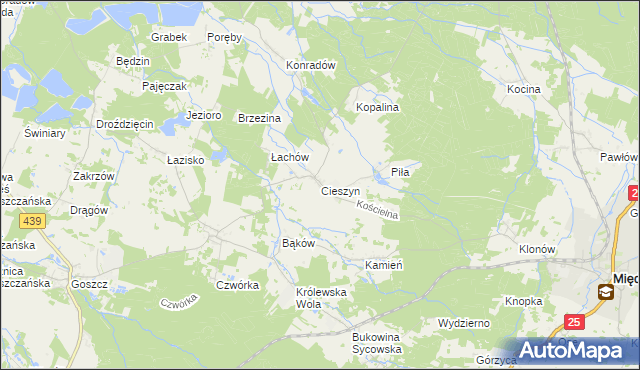 mapa Cieszyn gmina Sośnie, Cieszyn gmina Sośnie na mapie Targeo