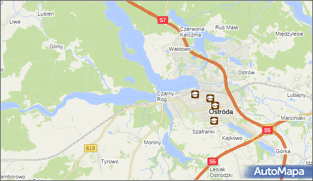 mapa Czarny Róg gmina Ostróda, Czarny Róg gmina Ostróda na mapie Targeo