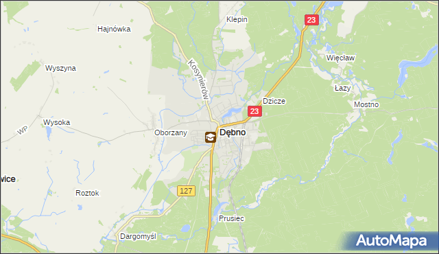 mapa Dębno powiat myśliborski, Dębno powiat myśliborski na mapie Targeo