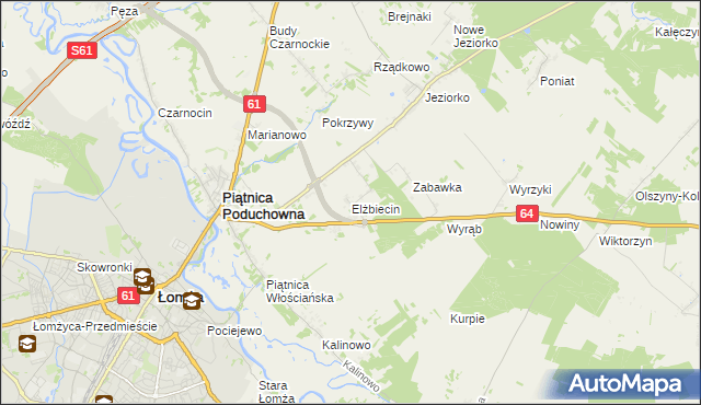 mapa Elżbiecin gmina Piątnica, Elżbiecin gmina Piątnica na mapie Targeo