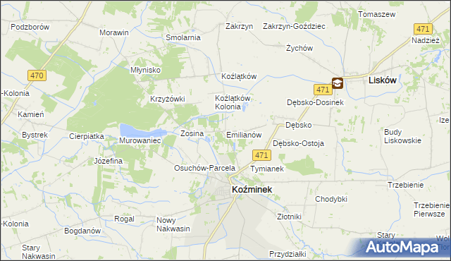 mapa Emilianów gmina Koźminek, Emilianów gmina Koźminek na mapie Targeo