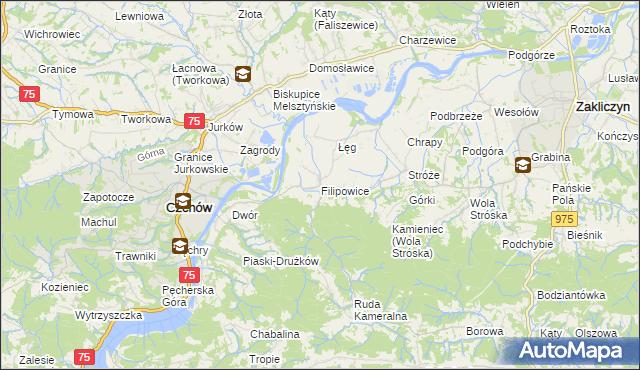 mapa Filipowice gmina Zakliczyn, Filipowice gmina Zakliczyn na mapie Targeo