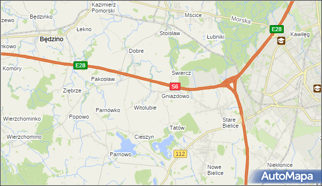 mapa Gniazdowo gmina Biesiekierz, Gniazdowo gmina Biesiekierz na mapie Targeo