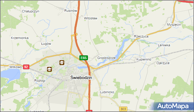 mapa Grodziszcze gmina Świebodzin, Grodziszcze gmina Świebodzin na mapie Targeo