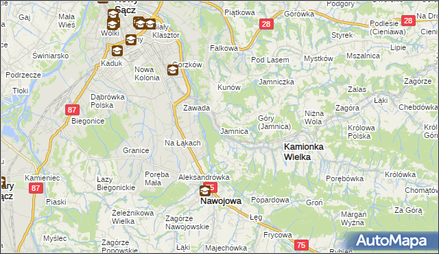 mapa Jamnica gmina Kamionka Wielka, Jamnica gmina Kamionka Wielka na mapie Targeo