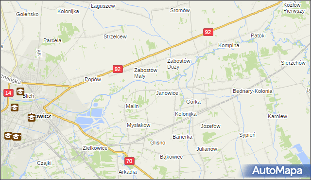 mapa Janowice gmina Nieborów, Janowice gmina Nieborów na mapie Targeo