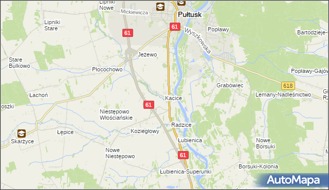 mapa Kacice gmina Pułtusk, Kacice gmina Pułtusk na mapie Targeo