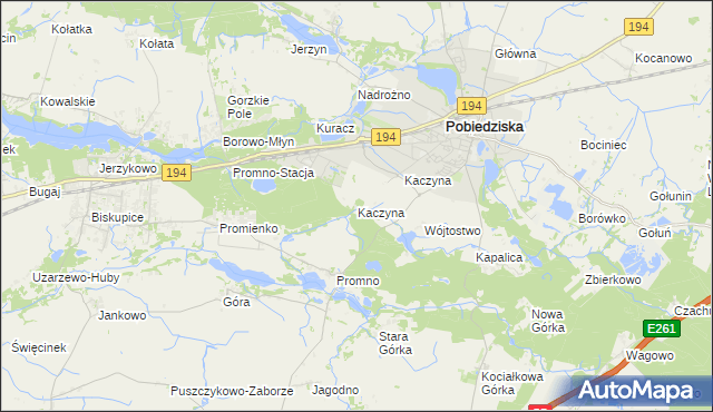 mapa Kaczyna gmina Pobiedziska, Kaczyna gmina Pobiedziska na mapie Targeo