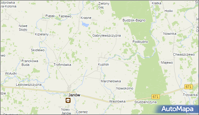 mapa Kamienica gmina Janów, Kamienica gmina Janów na mapie Targeo