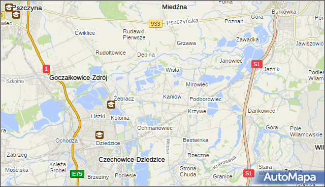 mapa Kaniów gmina Bestwina, Kaniów gmina Bestwina na mapie Targeo